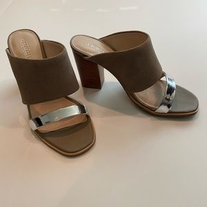 Seychelles Gray and Chrome block heel sandals Size 6